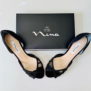 Nina Black Mesh Strappy Heels